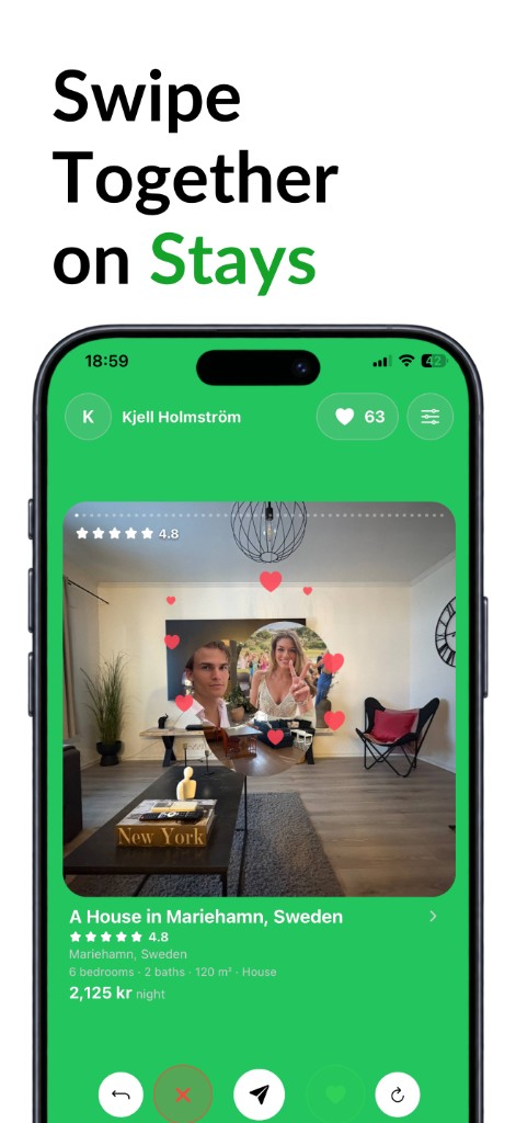 Swipe Together on a stay in Mariehamn with match hearts